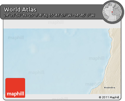 Shaded Relief 3D Map of the Area around 24° 52' 30" N, 15° 13' 29" W