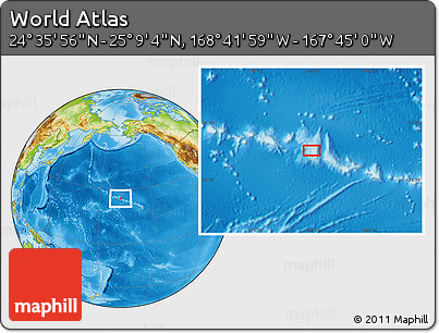 Physical Location Map of the Area around 24° 52' 30" N, 168° 13' 29" W