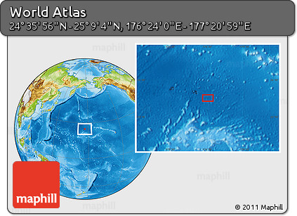 Physical Location Map of the Area around 24° 52' 30" N, 176° 52' 30" E