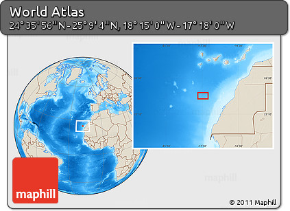 Shaded Relief Location Map of the Area around 24° 52' 30" N, 17° 46' 29" W