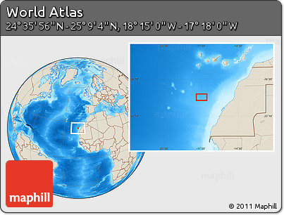 Shaded Relief Location Map of the Area around 24° 52' 30" N, 17° 46' 29" W