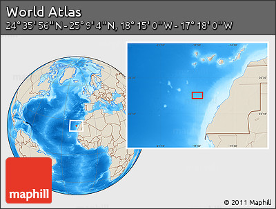 Shaded Relief Location Map of the Area around 24° 52' 30" N, 17° 46' 29" W