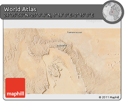 Satellite 3D Map of the Area around 24° 52' 30" N, 1° 46' 29" E