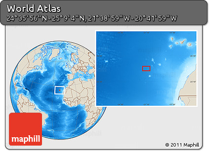 Shaded Relief Location Map of the Area around 24° 52' 30" N, 21° 10' 29" W