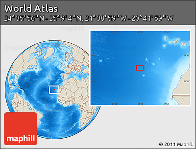 Shaded Relief Location Map of the Area around 24° 52' 30" N, 21° 10' 29" W