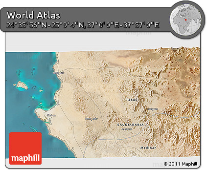 Satellite 3D Map of the Area around 24° 52' 30" N, 37° 28' 30" E