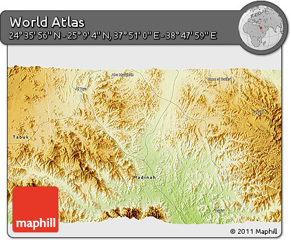 Physical 3D Map of the Area around 24° 52' 30" N, 38° 19' 30" E