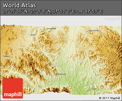 Physical 3D Map of the Area around 24° 52' 30" N, 38° 19' 30" E