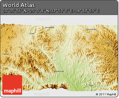 Physical 3D Map of the Area around 24° 52' 30" N, 38° 19' 30" E