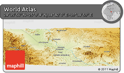 Physical Panoramic Map of the Area around 24° 52' 30" N, 39° 10' 29" E