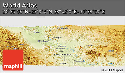 Physical Panoramic Map of the Area around 24° 52' 30" N, 39° 10' 29" E
