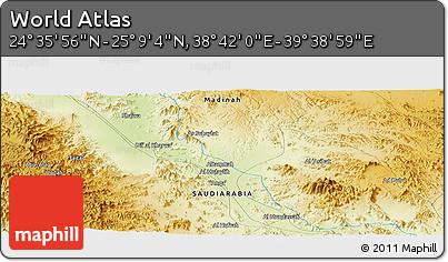Physical Panoramic Map of the Area around 24° 52' 30" N, 39° 10' 29" E