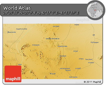 Physical 3D Map of the Area around 24° 52' 30" N, 43° 25' 29" E