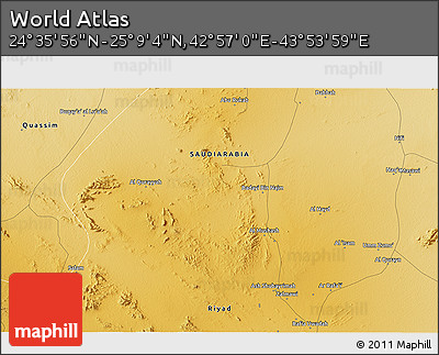Physical 3D Map of the Area around 24° 52' 30" N, 43° 25' 29" E