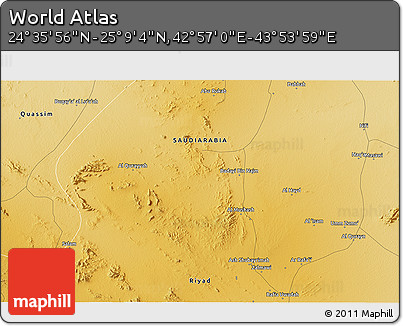 Physical 3D Map of the Area around 24° 52' 30" N, 43° 25' 29" E