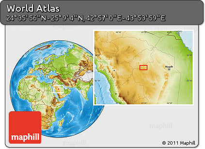 Physical Location Map of the Area around 24° 52' 30" N, 43° 25' 29" E