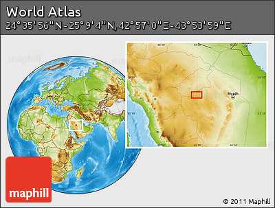 Physical Location Map of the Area around 24° 52' 30" N, 43° 25' 29" E
