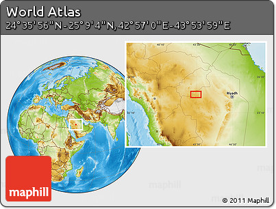 Physical Location Map of the Area around 24° 52' 30" N, 43° 25' 29" E
