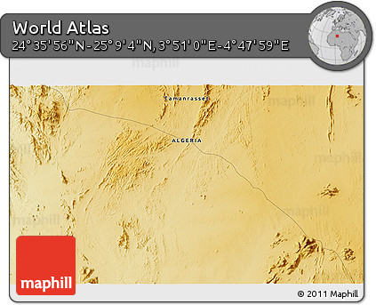Physical 3D Map of the Area around 24° 52' 30" N, 4° 19' 30" E