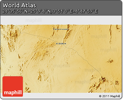 Physical 3D Map of the Area around 24° 52' 30" N, 4° 19' 30" E
