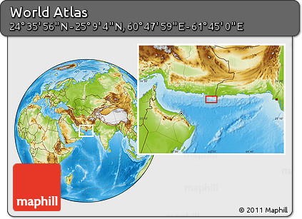 Physical Location Map of the Area around 24° 52' 30" N, 61° 16' 29" E