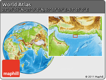 Physical Location Map of the Area around 24° 52' 30" N, 61° 16' 29" E