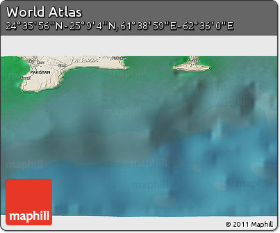 Satellite 3D Map of the Area around 24° 52' 30" N, 62° 7' 30" E