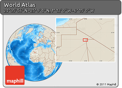 Shaded Relief Location Map of the Area around 24° 52' 30" N, 6° 43' 29" W