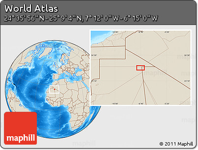 Shaded Relief Location Map of the Area around 24° 52' 30" N, 6° 43' 29" W