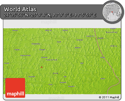Physical 3D Map of the Area around 24° 52' 30" N, 70° 37' 30" E