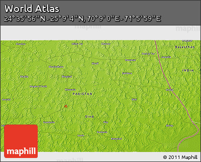 Physical 3D Map of the Area around 24° 52' 30" N, 70° 37' 30" E
