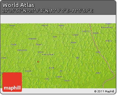 Physical 3D Map of the Area around 24° 52' 30" N, 70° 37' 30" E