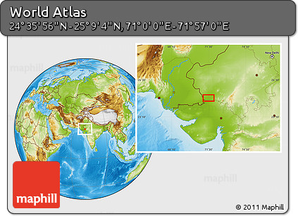 Physical Location Map of the Area around 24° 52' 30" N, 71° 28' 29" E