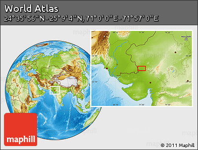 Physical Location Map of the Area around 24° 52' 30" N, 71° 28' 29" E