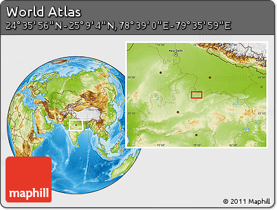 Physical Location Map of the Area around 24° 52' 30" N, 79° 7' 30" E