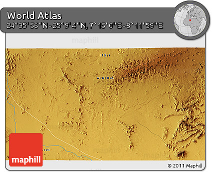 Physical 3D Map of the Area around 24° 52' 30" N, 7° 43' 29" E