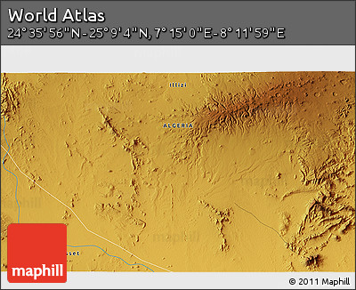 Physical 3D Map of the Area around 24° 52' 30" N, 7° 43' 29" E