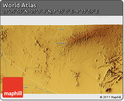 Physical 3D Map of the Area around 24° 52' 30" N, 7° 43' 29" E