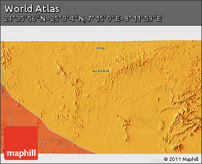 Political 3D Map of the Area around 24° 52' 30" N, 7° 43' 29" E