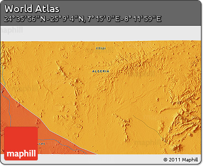 Political 3D Map of the Area around 24° 52' 30" N, 7° 43' 29" E