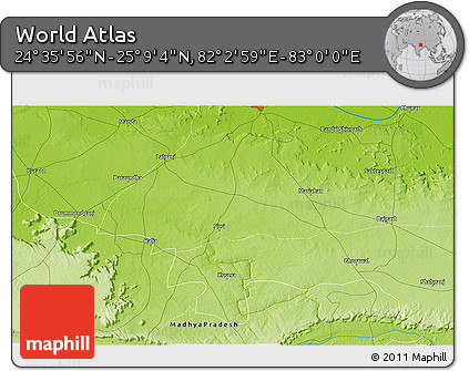 Physical 3D Map of the Area around 24° 52' 30" N, 82° 31' 30" E