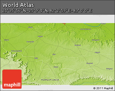 Physical 3D Map of the Area around 24° 52' 30" N, 82° 31' 30" E