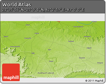 Physical 3D Map of the Area around 24° 52' 30" N, 82° 31' 30" E