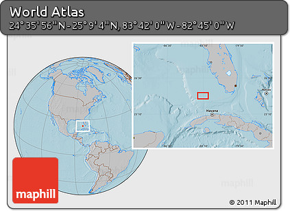 Gray Location Map of the Area around 24° 52' 30" N, 83° 13' 29" W, hill shading