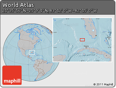 Gray Location Map of the Area around 24° 52' 30" N, 83° 13' 29" W, hill shading