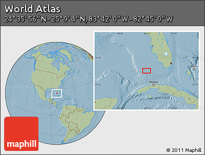 Savanna Style Location Map of the Area around 24° 52' 30" N, 83° 13' 29" W, hill shading