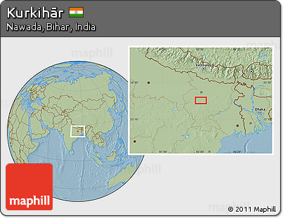 Savanna Style Location Map of Kurkihār, hill shading