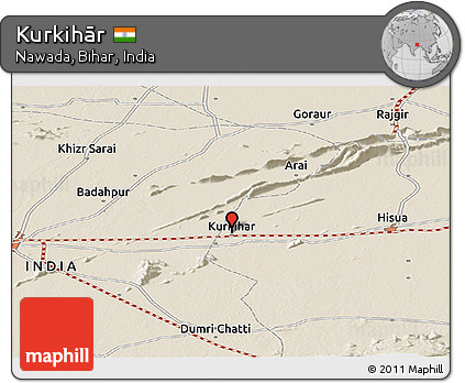 Shaded Relief Panoramic Map of Kurkihār