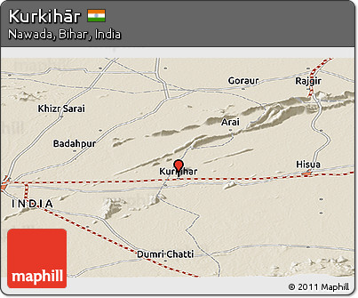 Shaded Relief Panoramic Map of Kurkihār