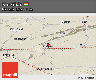 Shaded Relief Panoramic Map of Kurkihār